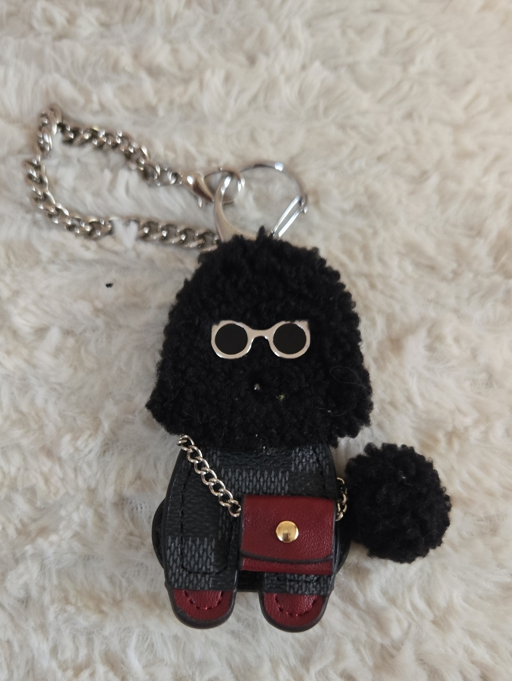 Black Poodle Keychain Bag Charm with Red Accents